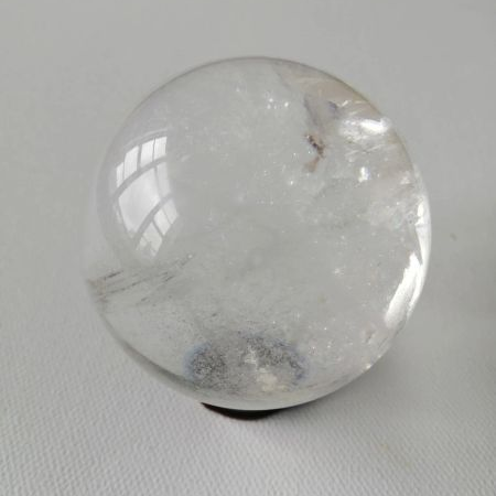 Clear crystal ball on a white surface