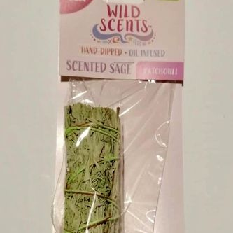 Scented sage smudge stick in packaging with Wild Scents branding on a white background