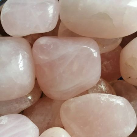 Close-up of pink rose quartz stones